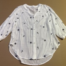 Figueroa  Flower White Nautical Embroidered Peasant Blouse S Coastal Boho