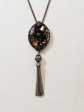 Vintage Alice Caviness Trivail Rhinestone Metal Flower Filigree Dangle Necklace