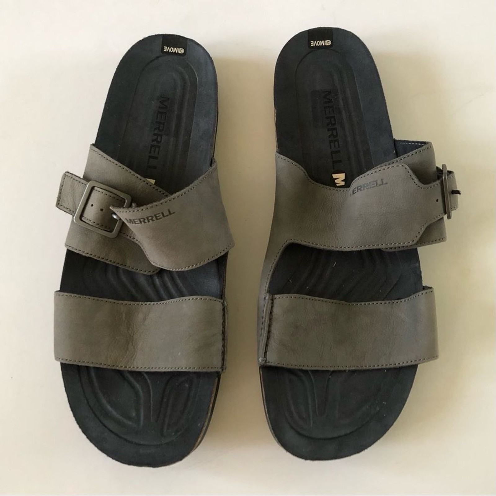 Merrell sandali uomo downtown slide pelle nabuk granito grigio fibbia taglia 14