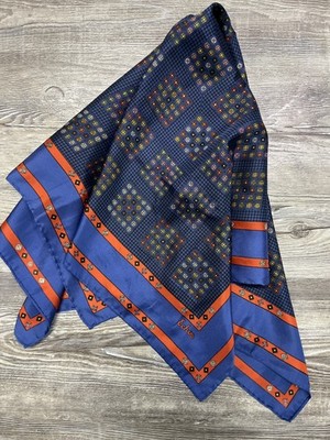 ECHO 100% Pure Silk Scarf Vintage Japan Geometric Print Navy Wrap  27  Sq