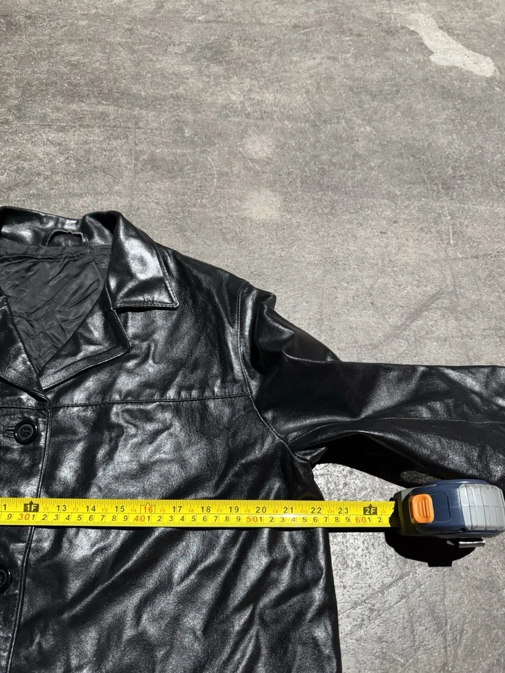 Chaqueta Abrigo Vintage Italiano Cuero Trench Vera Pelle Negro S Cápsula Clásica Foto 4 de 4