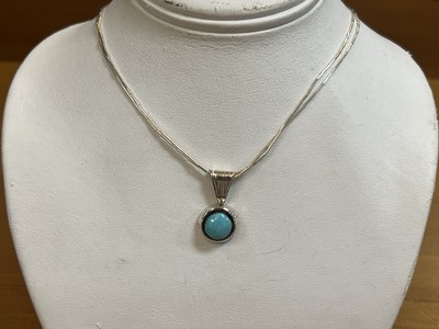 Running Bear Navajo Sterling and Turquoise Pendant on Sterling Chain Signed