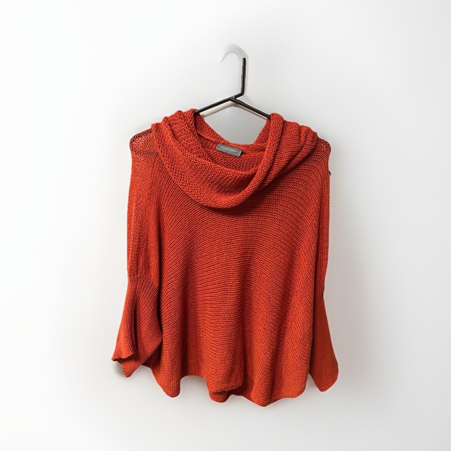 Wooden Ships Orange Chunky-Knit Pullover Sweater Cowl Neck Long Sleeve Regular