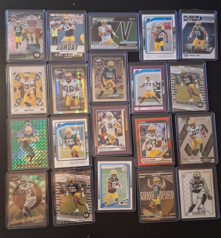 Green Bay Packers 20 Card Lot w/ Jordan Love, Watson, Doubs, Lloyd, etc. Rookies