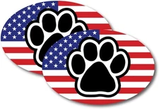 Magnet Me Up American Flag with Paw Print Oval W/ - 2 Pack 