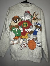 Tultex Vintage 1993 Looney Tunes Gray Sweatshirt Large Bugs Bunny Tasmanian Dev  