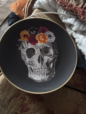 HARVEST GREEN STUDIO HALLOWEEN SCHÄDEL BLUMEN GOLDRAND SPEISETELLER - S/4 - #B