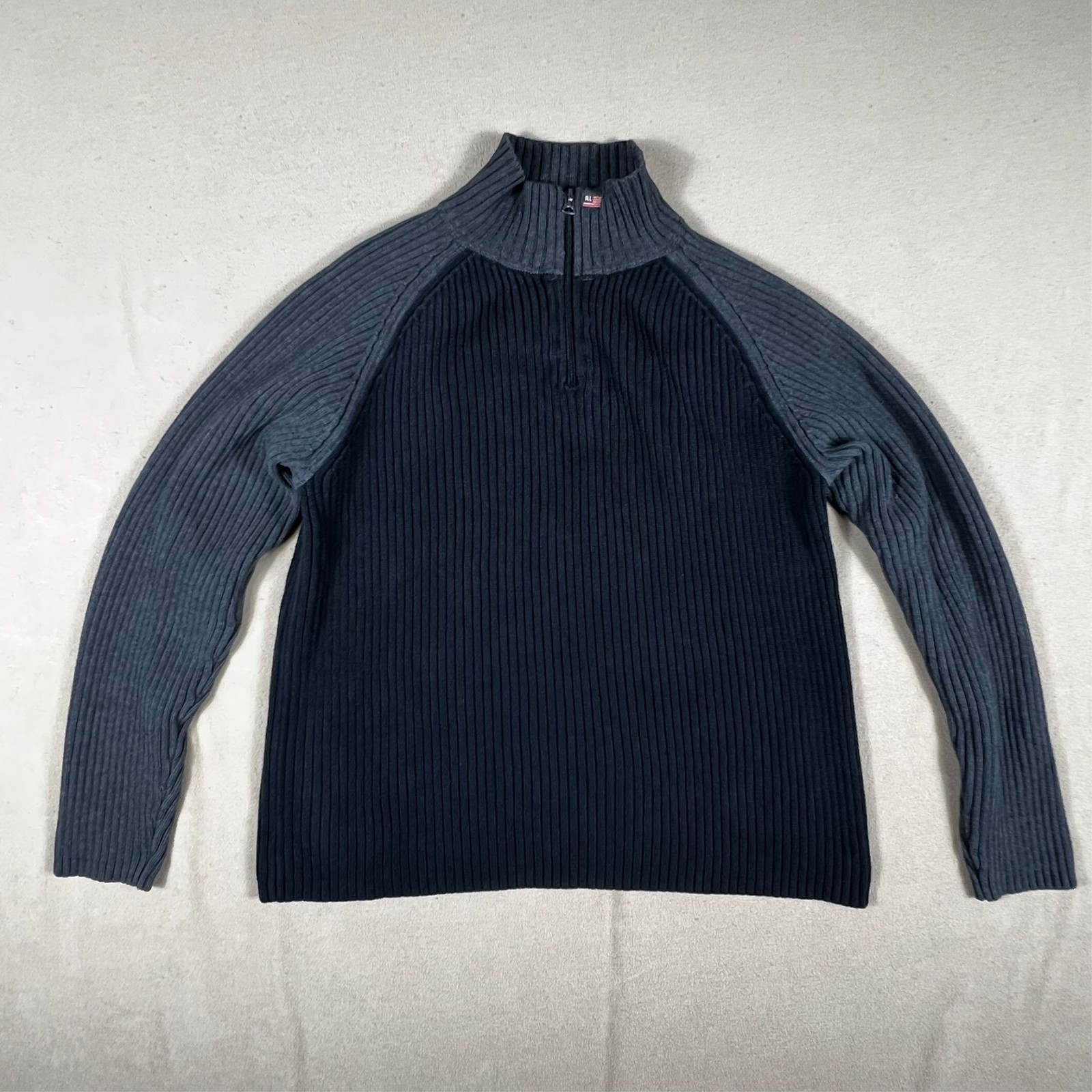 Vintage Sweater Polo Jeans Co. Ralph Lauren Men Large Gray Blue Ribbed 1/4 Zip