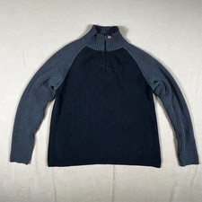 Vintage Sweater Polo Jeans Co. Ralph Lauren Men Large Gray Blue Ribbed 1/4 Zip