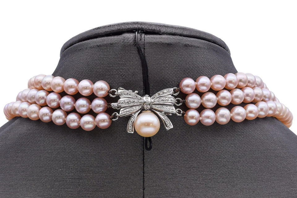 Vintage White Gold Diamond Bow Pearl Necklace and Bracelet Set - Image 4 of 4