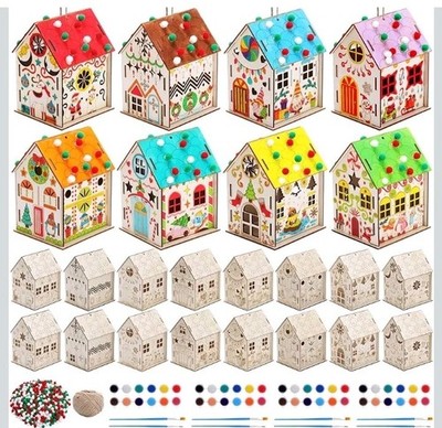 DoubleFill 24 Pcs Wood Gingerbread House 8.66 x 9.65 x 4.92 inches, muticolor 