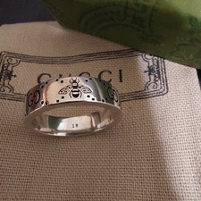 Gucci Signature Bee GG Ring 6mm, 925 Sterling Silver, Italian Sz 18 / US 8.25