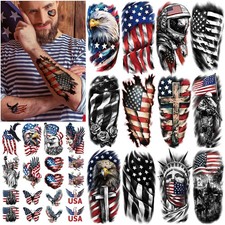 77 Sheets Independence Day Temporary Tattoo for Women Men, 17 Half Arm 4th of Ju