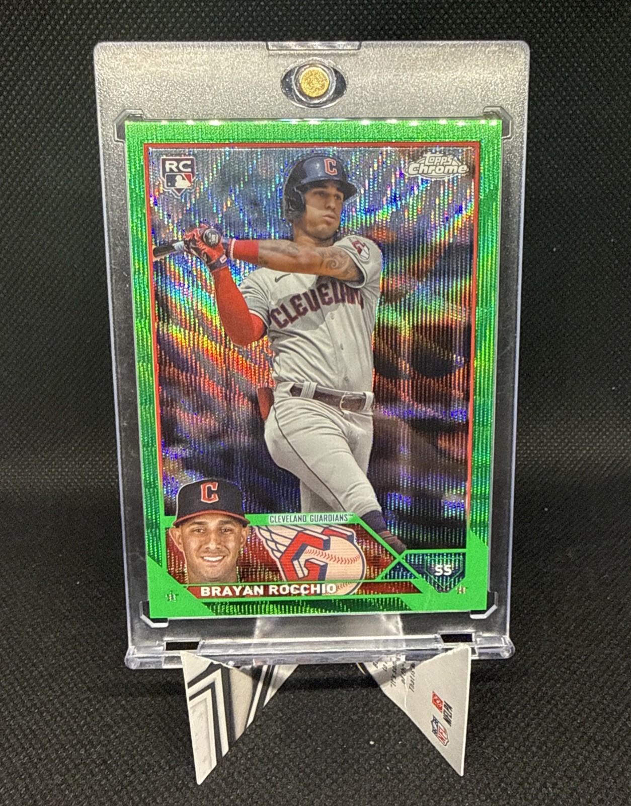 2023 Topps Chrome Update Series-Brayan Rocchio #157 Green Wave Refractor/99 (RC)