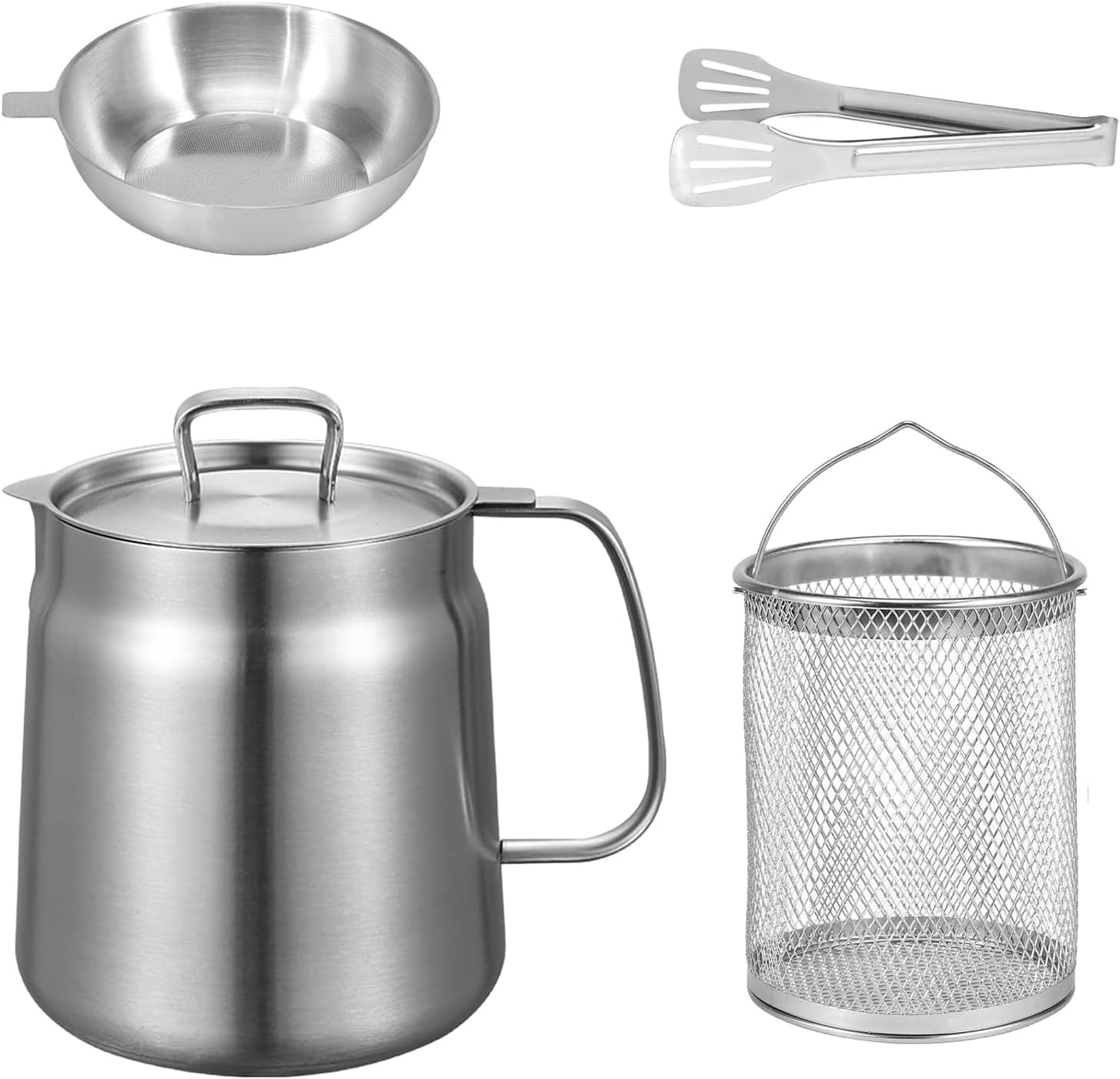 DYUEE Deep Fryer Pot with Basket 2L, Stainless Steel Oil Strainer Pot with Lid a