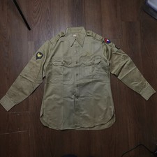Vintage 50s Korean War US Army Cotton Khaki Uniform Shirt 15.5x33 9th Infantry