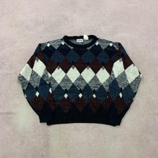 Vintage abstract knitted jumper Patterned Grandad knit sweater Men's M