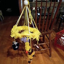 Vintage 70's 80's Macrame Pendant Mobile Baby Animals