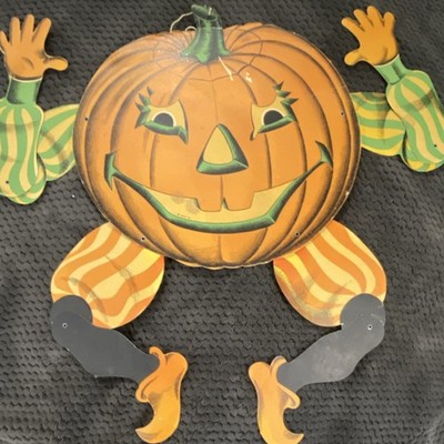 Vintage Beistle Jointed Goblin Pumpkin Jack-O-Lantern Halloween Die Cut 1960s