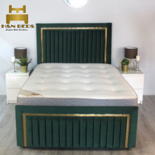 Golden Strip Ottoman Divan Panel Bed Plush Velvet Upholstered Gas Lift Storage