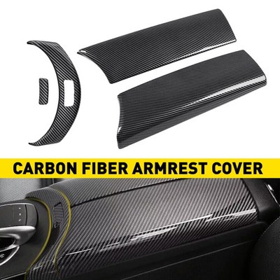 For Mercedes Benz C Class W205 Carbon Fiber Console Armrest Box & Button Trim US