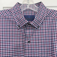 David Donahue Dress Shirt Blue Red Check Plaid Cotton Button Up Mens Large