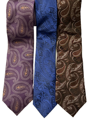 Saks Fifth Avenue Men's Silk Tie Lot 3 Paisley Purple Blue Brown Neckties