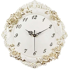 European Retro Wall Clock Decor,Mute Rose Relief Battery Operated Clock for L...