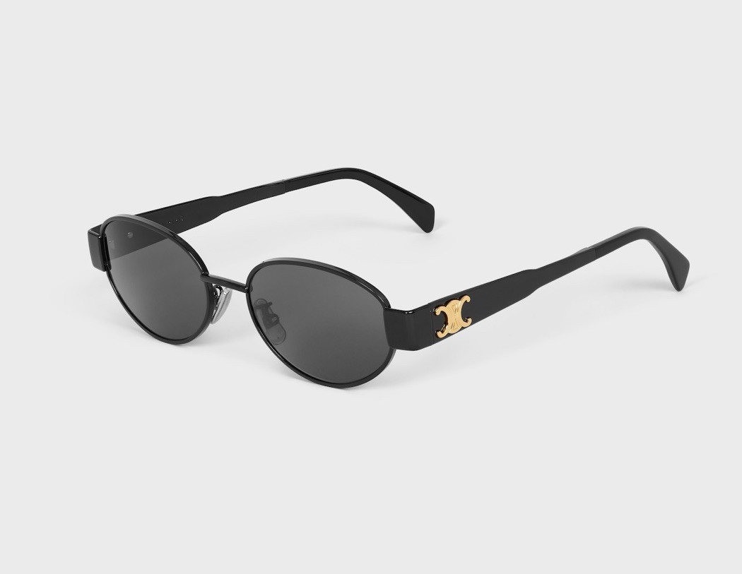 CELINE CL40235U 01A Triomphe Oval Metal Black Gold Grey Sunglasses