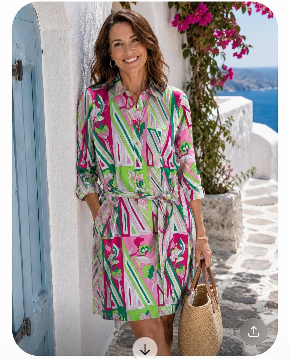 geometric shirt dress Navy Geometric Print Shirt Dress with Belt