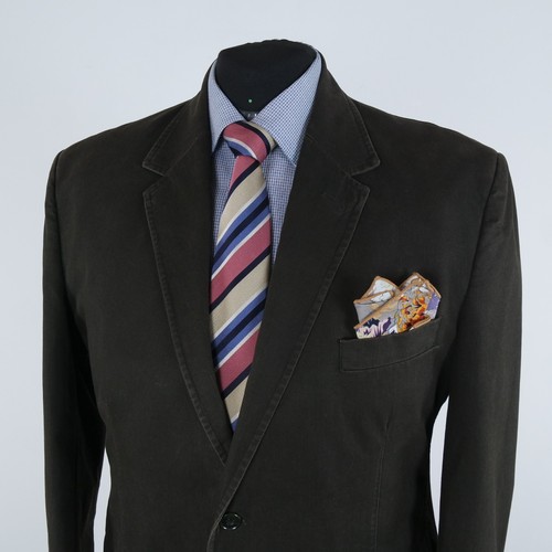 Mens Summer Travel Blazer 44R UK Size Herringbone Brown Cotton Sport Coat Jacket - Picture 10 of 12