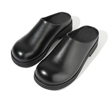 Firenze Atelier Men's Black Leather Wide Round Toe Mules Slippers Slides Shoes 
