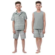 Calvin Klein Ck Pajama SET Girls Boy 3 Piece Shirt-Tank -Shorts Sleepwear Velour
