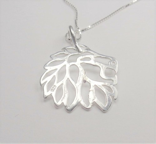 STERLING SILVER LION HEAD SILHOUETTE ANIMAL BIG CAT NATURE PENDANT NECKLACE - Picture 4 of 6
