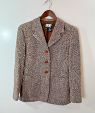 DKNY Women  s Wool Tweed Blazer Size M 8 Brown Timeless Office Preppy Old Money