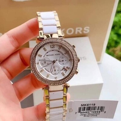 Michael Kors MK6119 Parker Chronograph White Dial Gold Tone Ladies