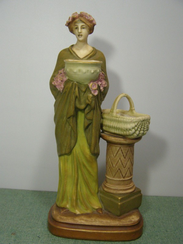 AMPHORA ART NOUVEAU STATUE No. 5112 LADY WITH BOWL AUSTRIA CZECHOSLOVAKIA