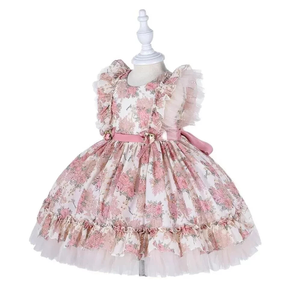 Lolita Wedding Flower Girls Dress Tutu Formal Evening Dress Pink