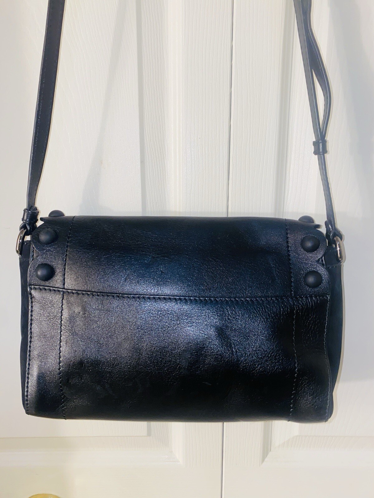 Rare Auth. Moshino Women's Classic Leather Black Shoulder Bag Turn Lock Bag. image 7