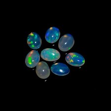 Natural Ethiopian Opal Oval Shape Cabochon Loose Gemstone 8 Pcs Lot For Jewelry