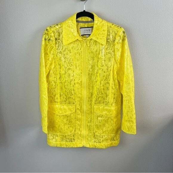 $289 J. Crew Collection Yellow Coated Lace Coat Women's XS Classic - Image 3 of 4