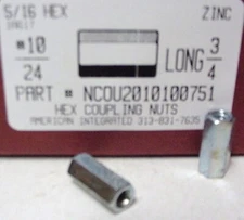 #10-24 5/16 HEX X 3/4 LONG HEX COUPLING NUT STEEL ZINC PLATED (10)
