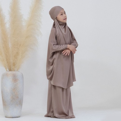 Kids Girls Muslim Children Overhead Hijab Kaftan Burqa Long Dress Khimar Islamic - Picture 3 of 36