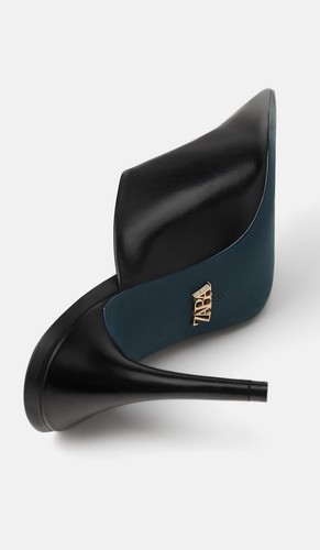 Preown Zara Azul Colección Negro 100% Cuero Charol Tacones Mula Talla 10  $129 | eBay
