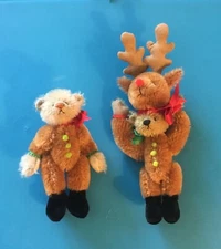 -DEB CANHAM  "UP FRONT AND BEHIND” MINIATURE SET OF TWO BEARS  AS REINDEER