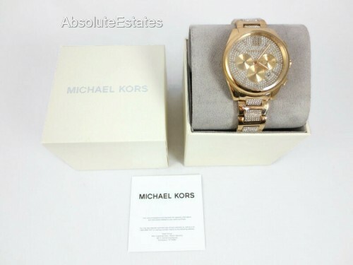 特価! MK クロノグラフ Janelle Gold-Tone Pave Glitz mk7097 Michael Kors Janelle Gold Pave Women's Wristwatch - MK7097