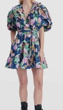 $265 Love The Label Women's Blue Remy Floral Belted Ruffle Mini Dress Size M