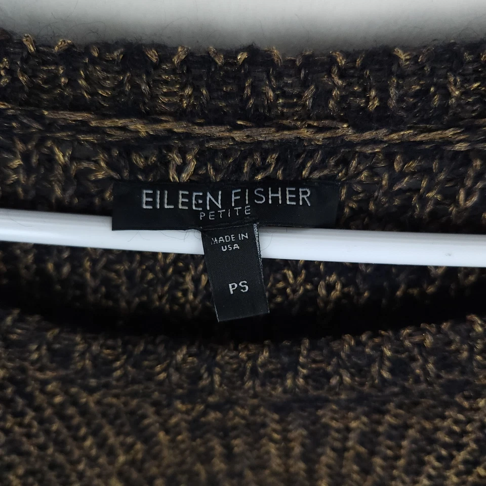Eileen Fisher Sweater Womens Small Petite Brown Gold Mohair Alpaca Blend Knit - Image 4 of 4