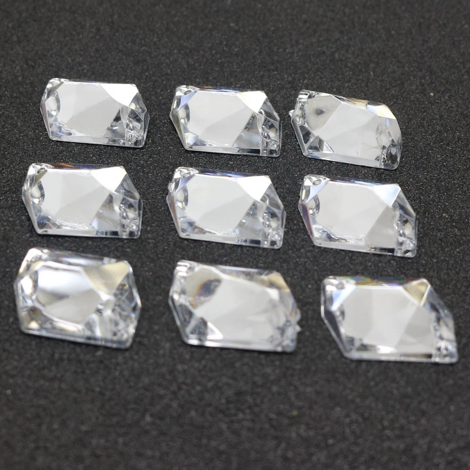 100 Clear Flatback Acrylic Irregular Rhinestone Button 13X18mm Sew on beads - Image 2 of 4