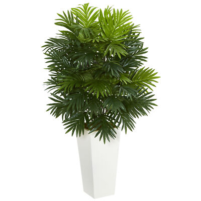 Areca Palm faux Plant In White Tower Planter Natural Decor